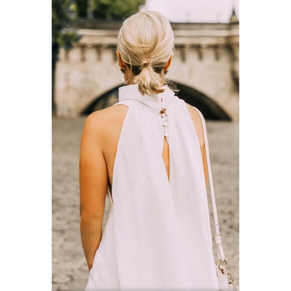 Misha Collection Alexa white high neck sleeveless wide leg jumpsuit NWOT - Picture 3 of 15